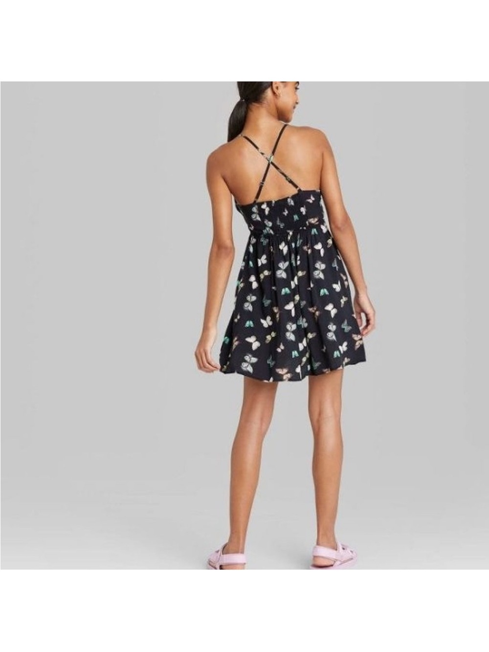 Target Wild Fable sleeveless black mini dress with a butterfly print Small - Picture 3 of 7
